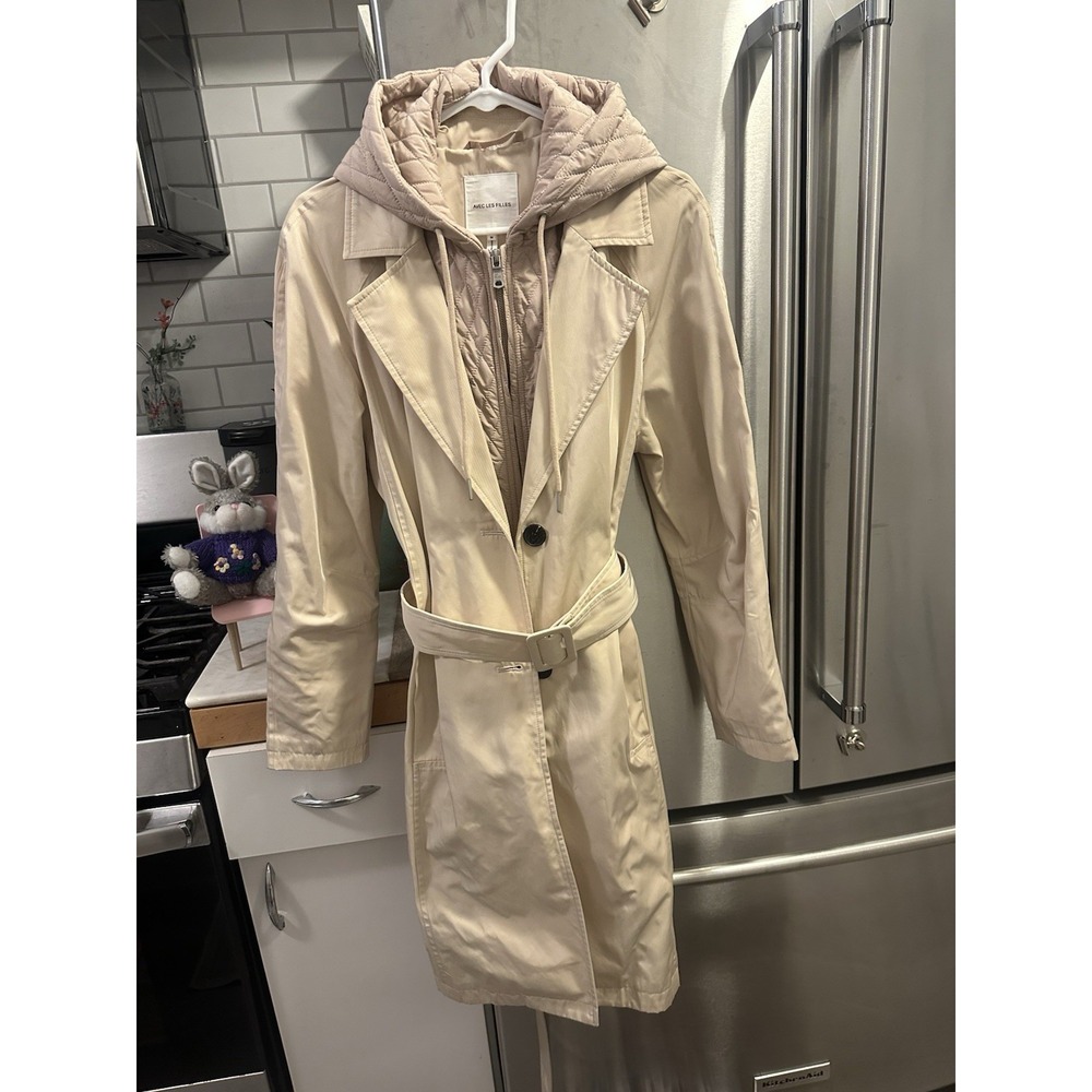 Avec Las Filles Trench Coat Removable Hood SzM Work Brunch Business Jeans Nwot
